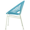 Concha Indoor/Outdoor Handmade Dining Chair, Blue Weave, Chrome Frame