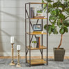 Relee Modern Industrial 4 Shelf Acacia Wood Slim Bookcase