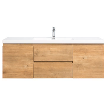 Alma -Pre 60" Single Sink Vanity With Integrated Sink, Natural Oak