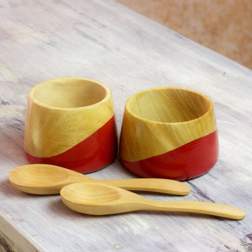 NOVICA Spicy Red And Wood Salsa Bowls  (Pair)