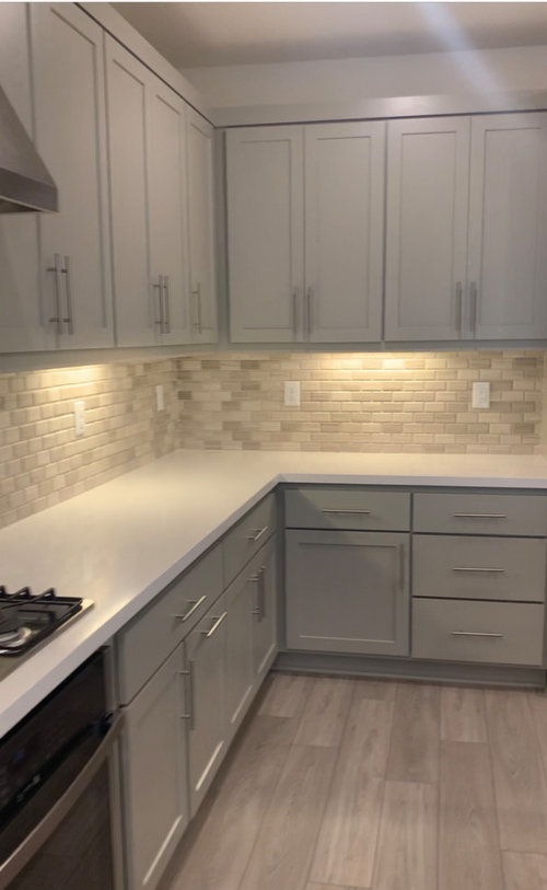 Dove Grey Light Kitchen With Dark Countertops