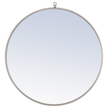 Pemberly Row 32" Contemporary Metal Frame Hooked Mirror in Silver