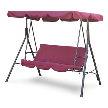 Outdoor 3-Person Swing Canopy Hammock Steel, Burgundy