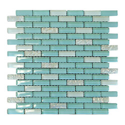 Baby Blue and White Crystal Glass Mosaic Tile Brick Pattern (Glossy&Matte) - Home Decor