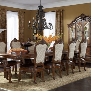 AICO Tuscano Trestle Rectangular Dining Table Set in Melange