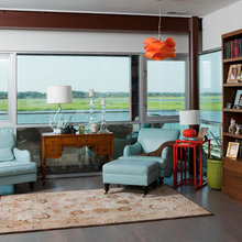 Blue leather chairs