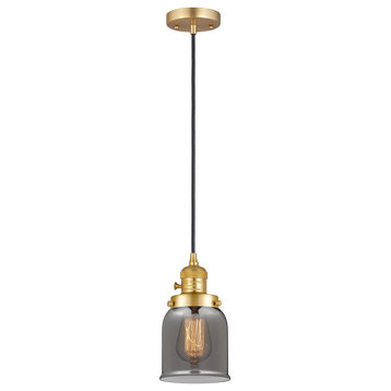 Bell Mini Pendant With Switch, Satin Gold, Plated Smoke