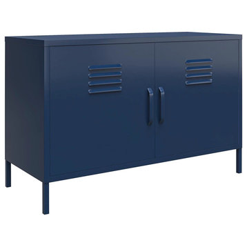 Large Storage Cabinet, Metal Construction With 2 Doors & 2 Inner Shelves, Navy
