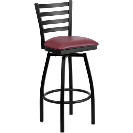 x'' Back Swivel Metal Barstool, Black, Burgundy