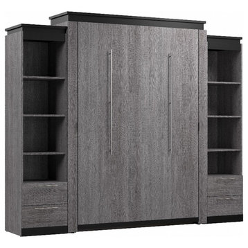 Bestar Orion 104" Queen Murphy Bed and 2 Bookcases with Drawers in Bark Gray