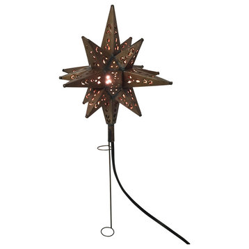 Tin Moravian Star Light Tree Topper, Copper