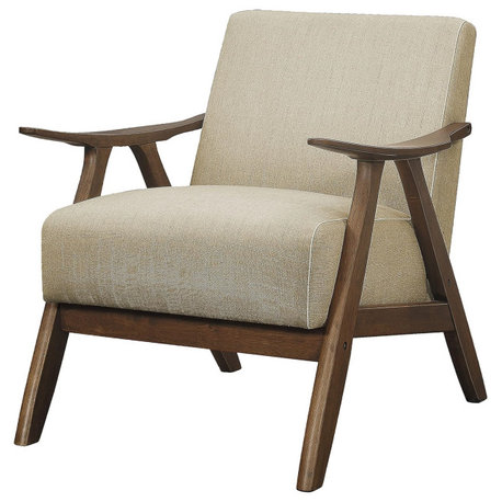 Mid-Century Modern Accent Chair with Wood Frame and Comfy Upholstered Seat, Brown