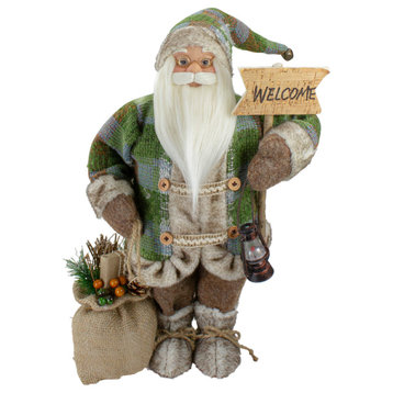 18" Standing Santa Christmas Figure Carrying a Welcome Sign