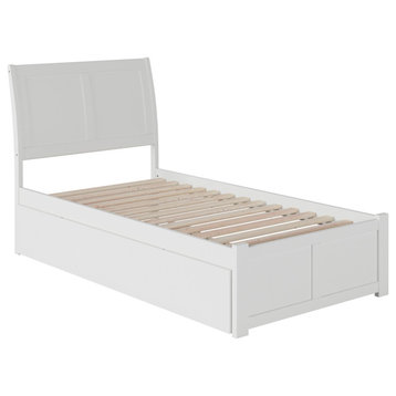 Portland Twin Extra Long Bed With Footboard and Twin Extra Long Trundle, White
