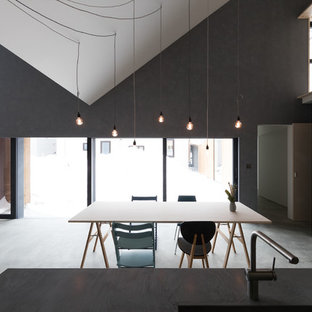 札幌のインダストリアルスタイルのLDKの画像 (グレーの壁、コンクリートの床、グレーの床)