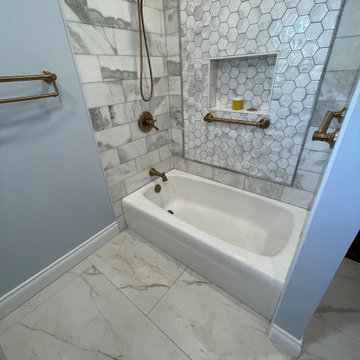 Master Bathroom, Blues, Golds and whites