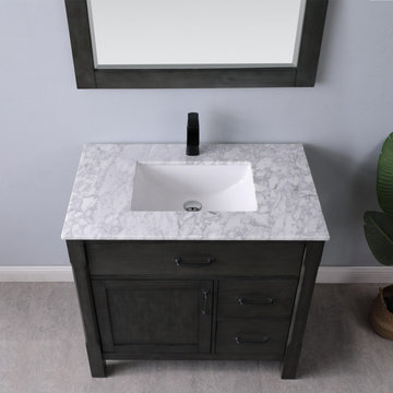 Maribella 36" Single Bathroom Vanity Set in Rust Black and Carrara White Marble
