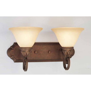 Old Bronze LED 2 Light Bath Vanity Wall  With Amber Water Glass Orig $115 