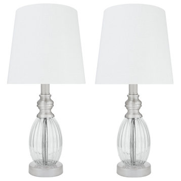 40228-12, Two Pack - 18 1/2" Glass & Metal Table Lamp, Satin Nickel Finish
