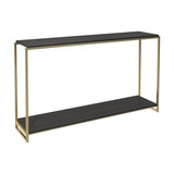 Federico Narrow Console Table, Black Stained Oak, Brass Accent