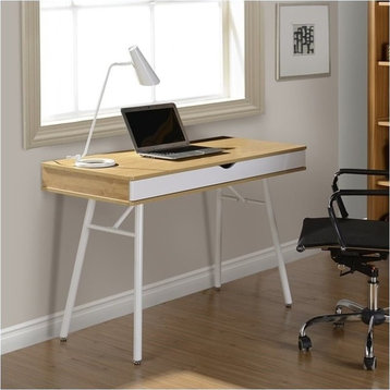 Pemberly Row Workstation with Cord Management and Storage in Pine