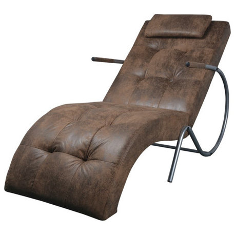 vidaXL Chaise Longue Chaise Lounge Chair with Pillow Brown Suede Look Fabric