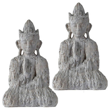 Set Of 2 Meditating Crowed Buddha Sculpture 6x3x9.5"