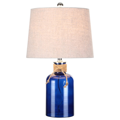 Azure 23.5" Glass Bottle Table Lamp, Cobalt and Natural