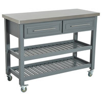 Rolling Kitchen Cart With Stainless Steel Top, 2-Drawer and 2 Open Shelves