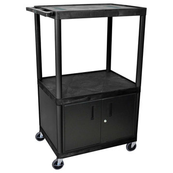 Luxor Black Endura 3-Shelf A/V Cart With Cabinet, 54"