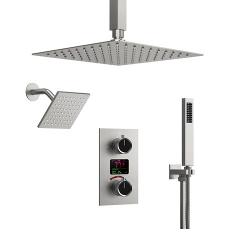 Dual Showerheads 12" Digital Display Shower System, Brushed Nickel