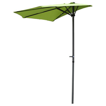 9ft Half Round Vented Patio Wall Umbrella with Aluminum Pole - Dark Grey/Green
