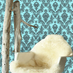 Tempaper - Damsel, Self-Adhesive Removable Wallpaper, Aqua Grey - Wallpaper