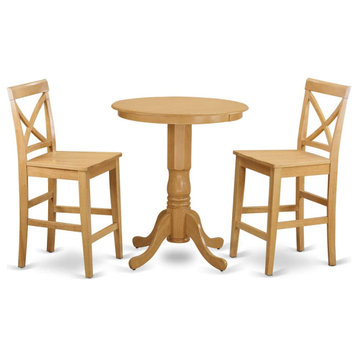 3 Pieces Counter Height Dining Set, Round Table & Chairs With X-Back, Warm Oak