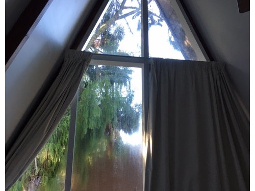Window Treatment For A Frame House Any Suggestions On What Kind Of Window Treatments Might Work We Don T Want To Permanently Cover The Top Triangle So Looking For A Solution That Would
