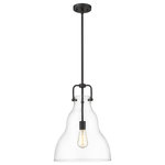 Innovations Lighting - Innovations Lighting 494-1S-BK-G592-14 Haverhill 1 Light 14" Pendant - Innovations Lighting 494-1S-BK-G592-14 Haverhill 1 Light 14 inch Pendant. Style: Industrial, Restoration-Vintage, Traditional. Collection: Haverhill. Material: Steel, Cast Brass, Glass. Metal Finish(Body): Matte Black. Metal Finish(Canopy/Backplate): Matte Black. Dimension(in): 19(H) x 14(W) x 14(Dia). Bulb: (1)60W Medium Base Vintage Bulb recommended(Not Included). Voltage: 120. Dimmable: Yes. Color Temperature: 2200. CRI: 99.9. Lumens: 220. Maximum Wattage Per Socket: 100. Min/Max Height(Fixture Height with Cord or Included Stems and Canopy)(in): 28/52. Wire/Cord: 10 Feet Of Wire. Sloped Ceiling Compatible: Yes. Glass Shade Description: Clear Haverhill. Shade Material: Glass. Glass or Metal Shade Color: Clear. Glass Type: Transparent . Shade Size Dimension(in): 14(Dia) x 15.75(H). Canopy Dimension(in): 4.75(Dia) x 1(H). UL and ETL Certification: Damp Location.