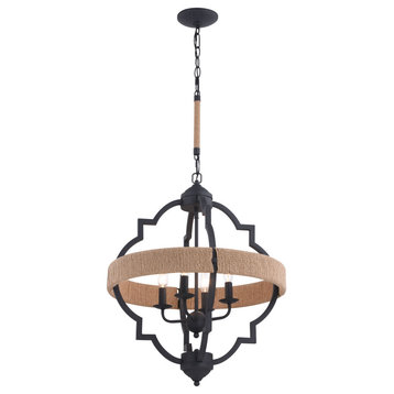 Beaumont 20" 4 Light Pendant Textured Gray with Natural Rope