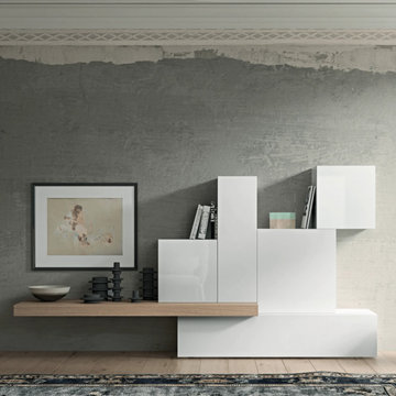 Electric gloss white and wood wall unit by Morassutti