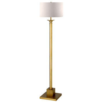 65" Brass Traditional Shaped Floor Lamp With White Frosted Glass Drum Shade