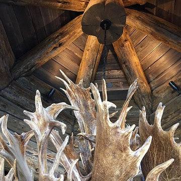 Chandeliers in Rustic Living Room