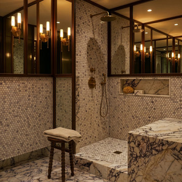 Calacatta Picasso Marble & Dark Walnut Millwork