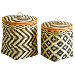 KAEMINGK - Set of Two Bamboo Baskets with Lids - Inspired by the current trend for a contemporary ethnic look , these black and tan bamboo baskets will create stylish storage for any room.
