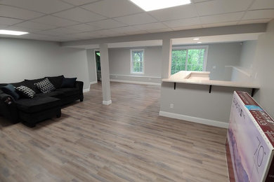 Inspiration for a modern basement remodel in Boston
