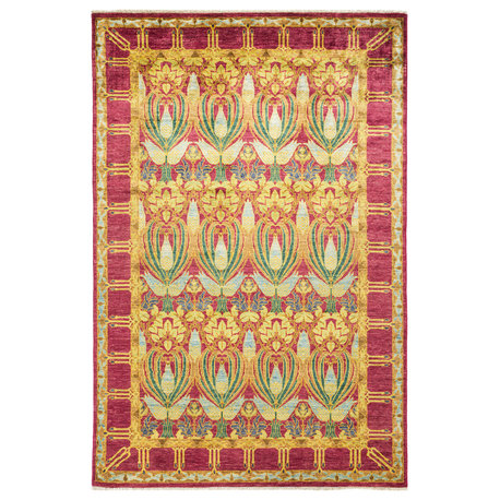 Arts and Crafts, One-of-a-Kind Hand-Knotted Area Rug Purple, 6'1"x8'9"