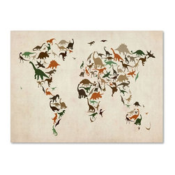22 in. x 32 in. Dinosaur World Map 2 Canvas Art - Fine Art Prints