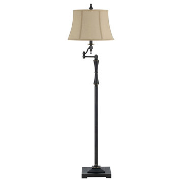 150W Madison Swing Arm Floor Lamp, Oil Rubbed Bronze Finish, Antique Beige Shade