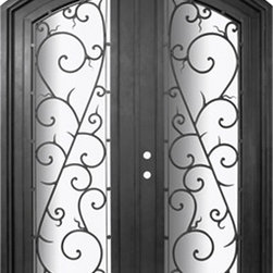 Bellagio 72x96  Arch Top Wrought Iron Double Door 14 Gauge Steel - Front Doors