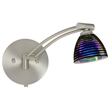 Divi 1ww 1 Light Swing Arm or Wall Lamp, Satin Nickel, Black Dicro Wavy Glass