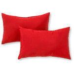 Greendale Home Fashions - Rectangle Outdoor Accent Pillows, Set of 2, Salsa Red - Add a stylish and contemporary accent to your outdoor furniture with this set of two Greendale Home Fashions 19 x 12 inch rectangle accent pillows. Each pillow is overstuffed for added comfort, strength and durability, with a soft polyester fill, made from 100% recycled, post-consumer plastic bottles. The exterior shell is made from a 100% polyester UV-resistant outdoor fabric as well as water, stain, and mildew resistant. A variety of colors and prints are available to enhance your outdoor decor.