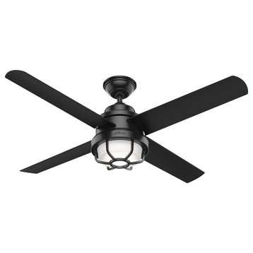 Hunter 54" Searow Outdoor Ceiling Fan, Matte Black, LED Light and Wall Control